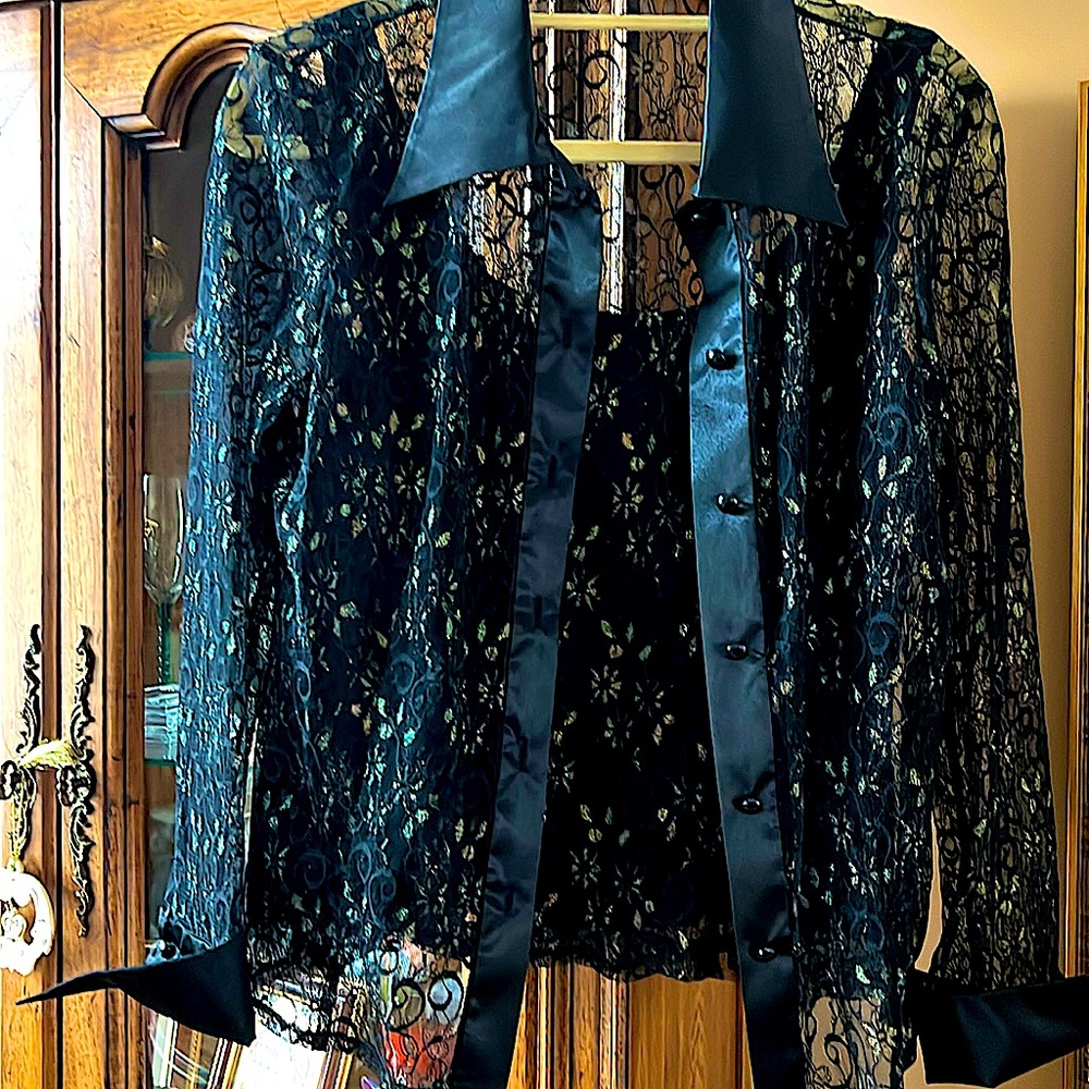 EUC Gorgeous Sandra Darren Lace, Satin&SoftGold2pcCocktail wear.Chemise &Tank 10